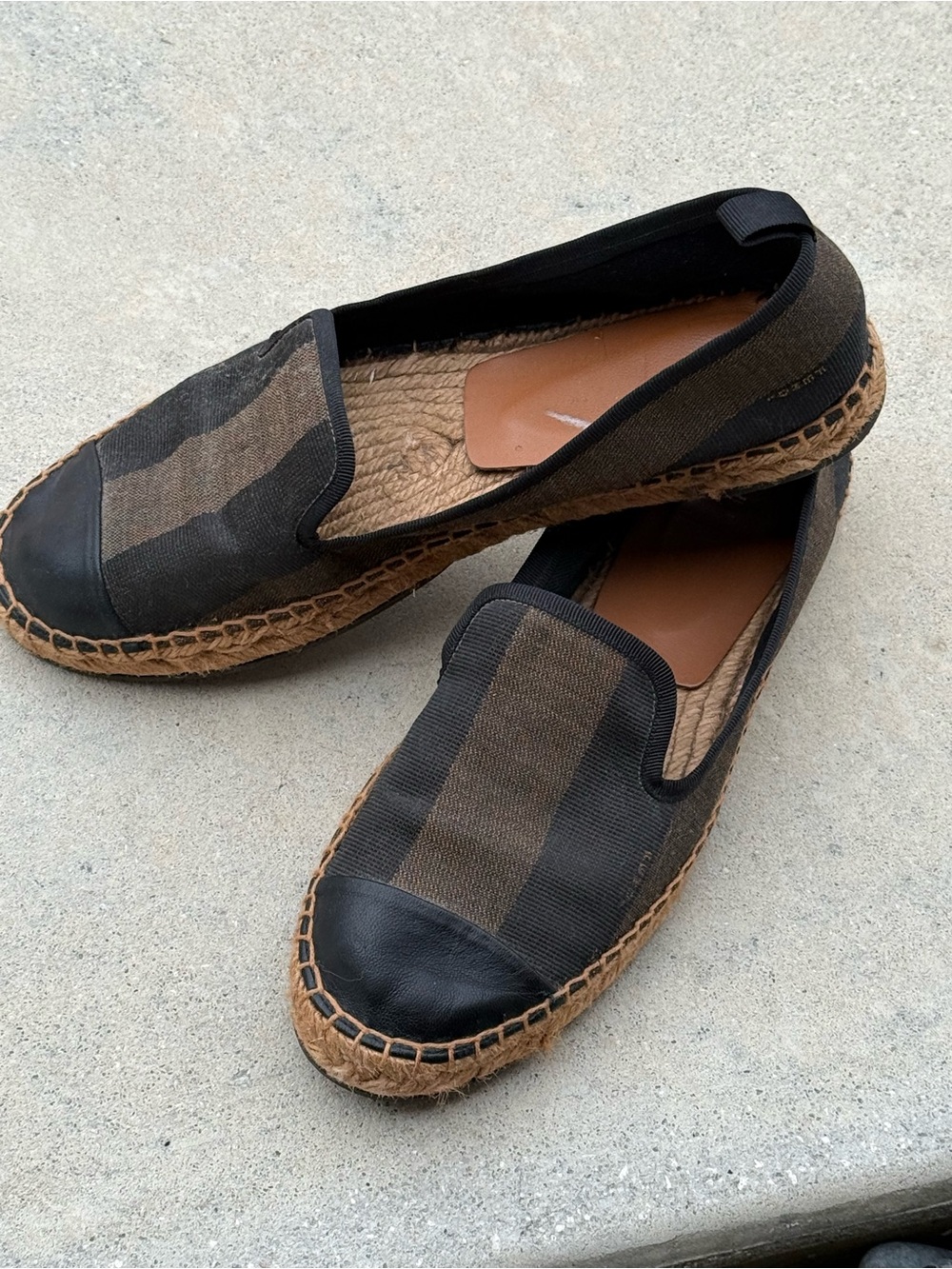 Fendi Women's Espadrilles in Black and Brown Striped Canvas